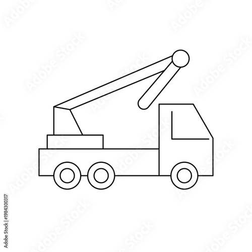 Bucket truck cherry picker with boom lift for maintenance and construction work.Editable stroke, Vector illustration, Line art Icon, Symbols.