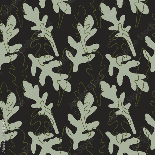  Dark Botanical Pattern of Arugula Rucola Leaves with Silhouettes and Line Art for Gourmet Food Packaging, Organic Salad Branding, Restaurant Menu Design, and Kitchen Textile Decor