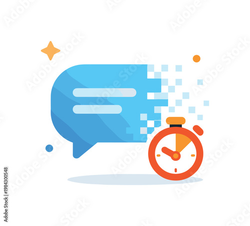 Ephemeral content and disappearing messages focused on temporary communication that vanishes after being viewed or after a short time, a chat bubble combined with a small