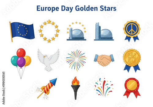 Europe Day Golden Stars Collection Symbols of Peace, Unity, and Celebration