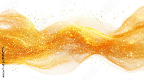 Flowing golden abstract artwork with sparkling light and wispy texture