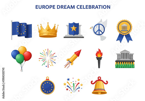 Europe Dream Celebration A Collection of Symbols Representing Unity, Peace, and Prosperity
