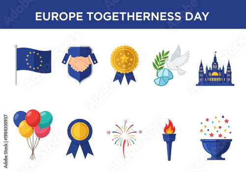 Celebrating Europe Togetherness Day with Symbols of Unity, Peace, and Achievement