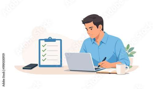 Focus management scenario where an individual becomes aware of smartphone distraction and attempts to regain attention on important work, highlighting self-discipline,