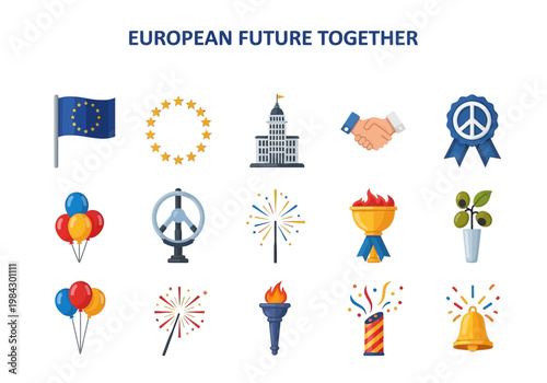 European Future Together icons Unity, Peace, and Celebration