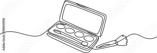 Continuous one line of a makeup palette with a brush, representing beauty accessories.one line drawing vector illustration