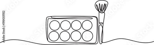 Continuous one line of a makeup palette with a brush, representing beauty accessories.one line drawing vector illustration