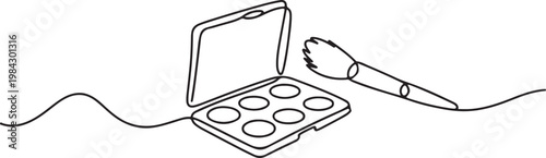 Continuous one line of a makeup palette with a brush, representing beauty accessories.one line drawing vector illustration