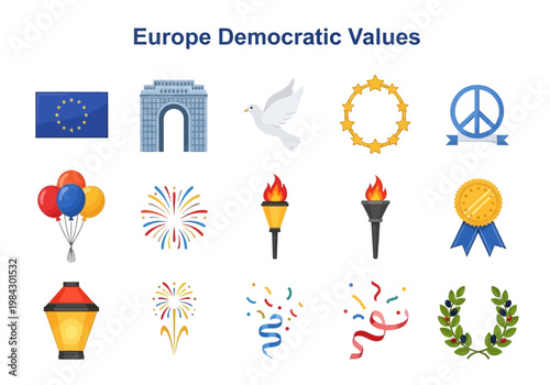 European Democratic Values Symbols and Icons Collection for Political Concepts