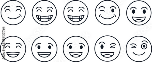 Collection of happy smiley faces in black and white