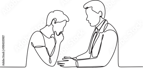 Continuous one line of a patient nodding as the doctor explains, symbolizing understanding.one line drawing vector illustration
