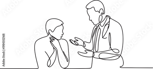 Continuous one line of a patient nodding as the doctor explains, symbolizing understanding.one line drawing vector illustration
