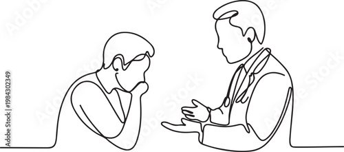 Continuous one line of a patient nodding as the doctor explains, symbolizing understanding.one line drawing vector illustration