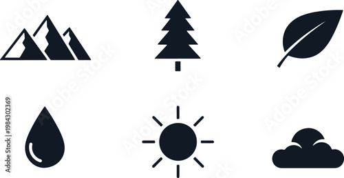 Black icons of nature elements