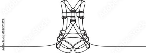 Continuous one line of a safety harness with structured straps, fall arrest system theme.one line drawing vector illustration