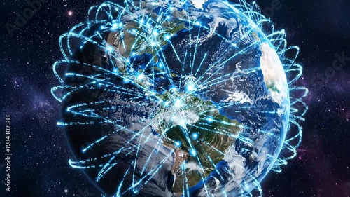 Earth with glowing connections in space for corporate presentations, business marketing, and commercial use