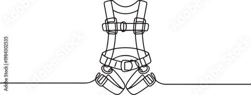 Continuous one line of a safety harness with structured straps, fall arrest system theme.one line drawing vector illustration