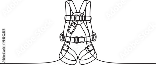 Continuous one line of a safety harness with structured straps, fall arrest system theme.one line drawing vector illustration