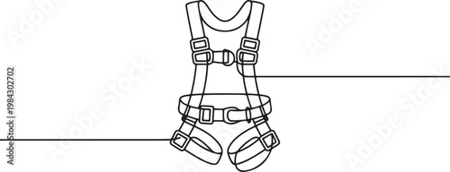 Continuous one line of a safety harness with structured straps, fall arrest system theme.one line drawing vector illustration