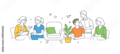 Mental health rehabilitation and emotional recovery journey supported by professionals, visualized through a calm space with a chair and a simple plant as central objects