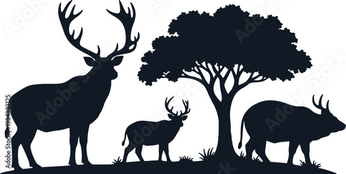 Silhouette of deer and tree