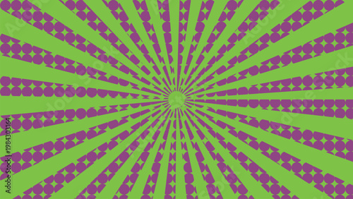 Vibrant circus background a hypnotic radial burst of green and purple for festive designs
