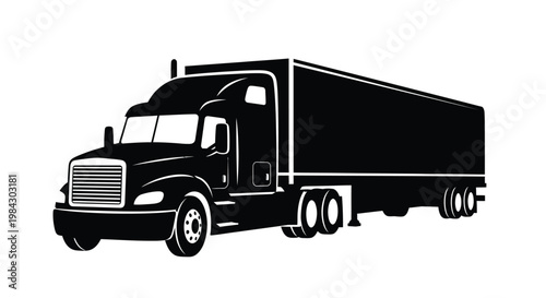Photos A striking monochromatic depiction of a large semi truck showcasing its powerful