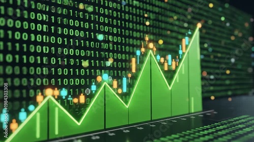 Digital binary code with financial graph for commercial backgrounds, digital design, and advertising