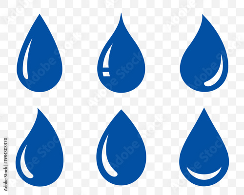 Water drops, falling droplets set icons