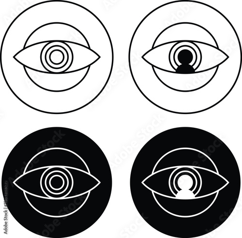 Vision eye icon set vector silhouette illustration, Minimal eye icon collection with modern geometric circle vector shapes