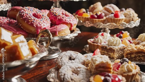 Sweet treats on a table for commercial backgrounds, digital design, and advertising