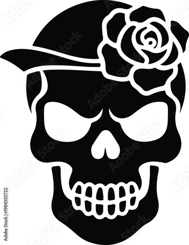 Tropical skull illustration pirate style vector silhouette clean white background