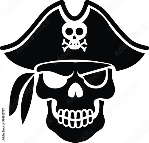 Caribbean pirate skull icon vector silhouette isolated on white background