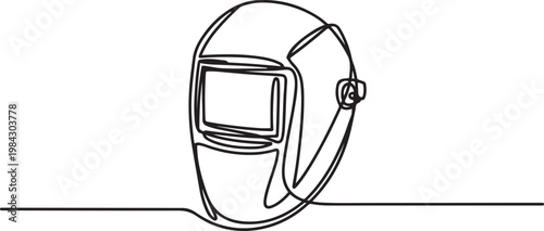 Continuous one line of a welding mask with bold geometric lines, industrial eye and face protection theme.one line drawing vector illustration