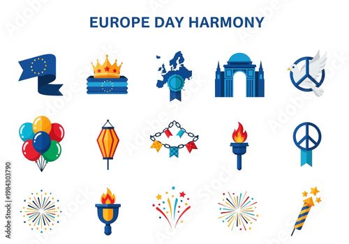Europe Day Harmony Collection of Icons Celebrating Unity and Celebration