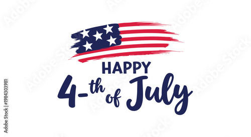 Happy Fourth of July celebration graphic featuring patriotic American flag stripes and festive typography design for summer holidays and independence day.