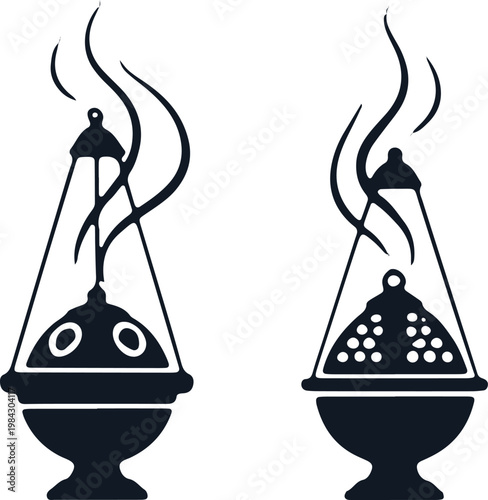 Black silhouette of two incense burners