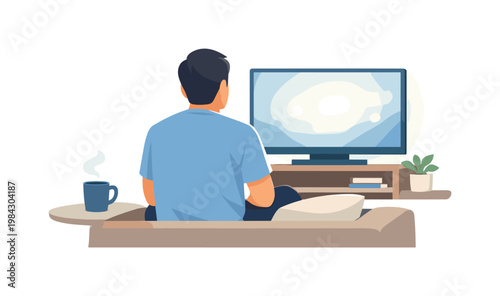 Casual viewing moment where a viewer focuses on television content in a quiet environment, highlighting routine, relaxation, and simple enjoyment, visual metaphor of a