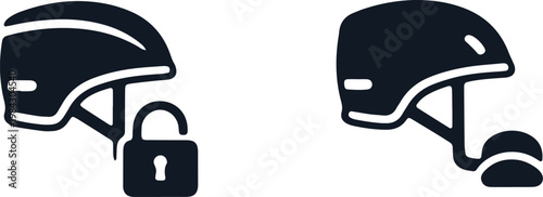 Black bicycle helmet and padlock icon