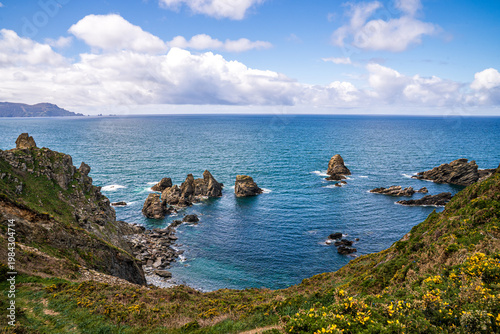 Quadro su tela Aerial view of the cliffs and sea stacks at Costa de Xuncos, Galicia, Spain