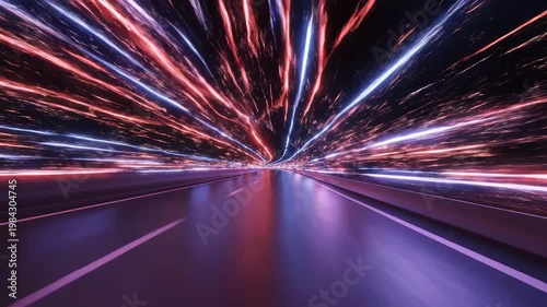 Abstract light trails on road for commercial backgrounds, digital design, and advertising