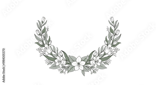 Elegant floral wreath garland frame botanical illustration perfect for wedding invitations spring decor or vintage nature design.