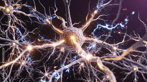 Neuron cell with electrical activity for corporate presentations, business marketing, and commercial use