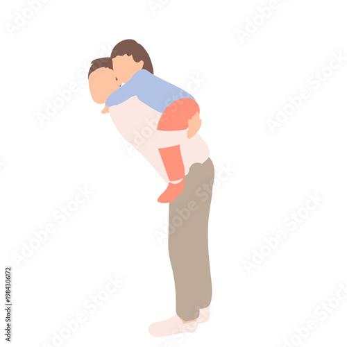 父親が子どもをおんぶする親子のふれあいシーン