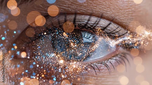 Closeup of a human eye with bokeh effects for commercial backgrounds, digital design, and advertising