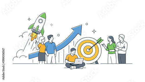 Startup launch and entrepreneurial ambition in a corporate environment where new ventures begin their journey toward growth and success, visualized through two or three