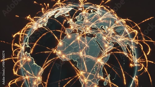 Globe with glowing connections for corporate presentations, business marketing, and commercial use