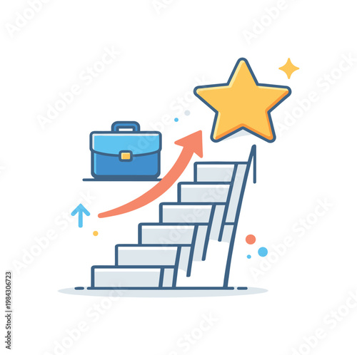 Career achievement and step-by-step progress toward professional goals emphasizing persistence and structured planning, a ladder leading upward combined with a star and a
