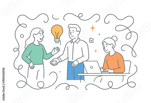 A branding and decorative element concept where abstract line forms enhance layouts without overwhelming the message, depicted through a simple scene with playful