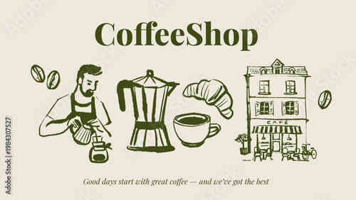 Hand drawn vintage coffee background. Cafe menu and packaging design. Crayon doodle sketch vector illustration.